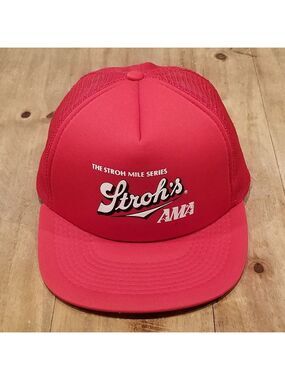 Vintage Stroh's Beer Hat Cap Snapback Mesh Foam Trucker AMA Blowling One Size